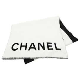 Chanel-White Chanel Logo Cashmere Scarf Scarves-White