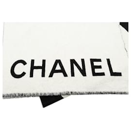 Chanel-Weißer Kaschmirschal mit Chanel-Logo Schals-Weiß
