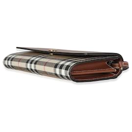 Burberry-Burberry Beige Tan Calfskin Vintage Check Wallet With Strap-Brown