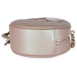 Chanel-Bolso de mano redondo de caviar acolchado iridiscente rosa de Chanel con cadena-Rosa