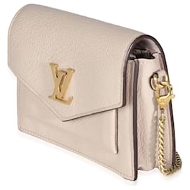 Louis Vuitton-Louis Vuitton Mini pochete com corrente MyLockMe de couro de bezerro cinza-Bege