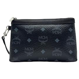 MCM-Étui pochette mini MCM Visetos, trousse de maquillage, petit sac noir argenté.-Noir