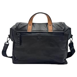 MCM-MCM Leather Business Bag Messenger Laptop Bag Black Shoulder Bag Purse-Black