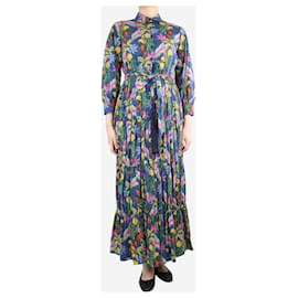 Autre Marque-Dunkelblaues Kleid mit Blumenmuster und Gürtel - Größe UK 10-Blau