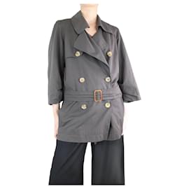 Lanvin-Trench coat curto marrom com peito forrado e cinto - tamanho Reino Unido 8-Marrom