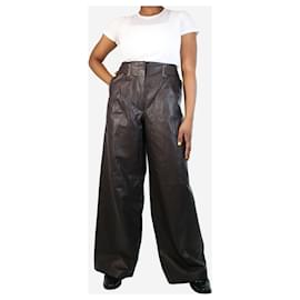 Autre Marque-Brown leather wide-leg trousers - size UK 16-Brown