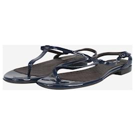 Bottega Veneta-Dark blue patent T-bar sandals - size EU 37-Blue