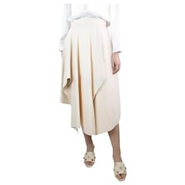 Alexander Mcqueen-Falda midi de piel drapeada asimétrica color crema - talla UK 12-Crudo