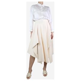 Alexander Mcqueen-Cream asymmetric drape leather midi skirt - size UK 12-Cream