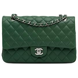 Chanel-Chanel Aba forrada de pele de cordeiro clássica média verde-Verde
