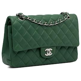 Chanel-Solapa forrada de piel de cordero clásica mediana verde Chanel-Verde