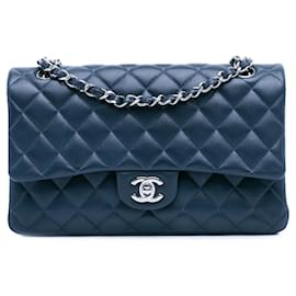 Chanel-Chanel Blue Medium Classic Lambskin Double Flap-Blue,Dark blue