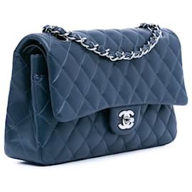 Chanel-Rabat doublé en cuir d'agneau classique moyen bleu Chanel-Bleu,Bleu foncé