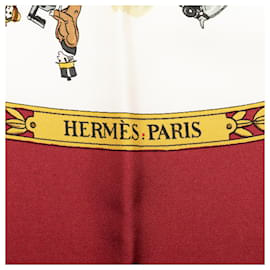 Hermès-Hermès Lenço de seda branco La Promenade De Longchamps-Branco