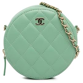 Chanel-Chanel Green Quilted Lambskin Round Crossbody-Green,Light green