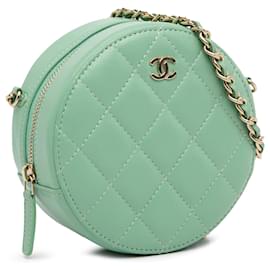 Chanel-Chanel Green Quilted Lambskin Round Crossbody-Green,Light green