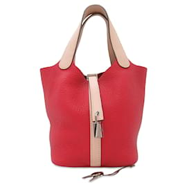 Hermès-Hermès Red Bicolor Swift e Clemence Picotin Lock 18 PM-Vermelho