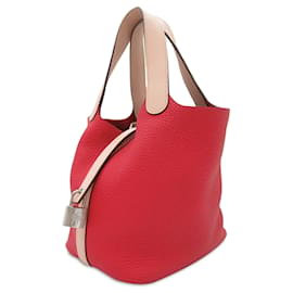 Hermès-Hermès Red Bicolor Swift e Clemence Picotin Lock 18 PM-Vermelho