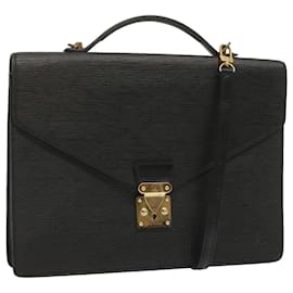 Louis Vuitton-LOUIS VUITTON Epi Porte Documents Bandouliere Briefcase Black M54467 auth 68099-Black
