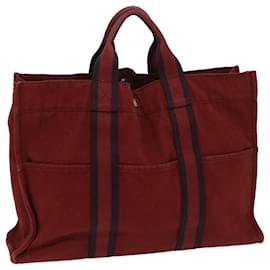 Hermès-Bolsa de mão HERMES Fourre Tout MM em lona vermelha Auth bs12912-Vermelho