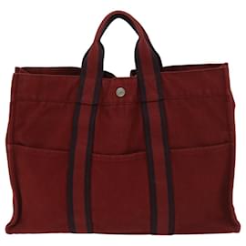Hermès-HERMES Fourre Tout MM Hand Bag Canvas Red Auth bs12912-Red
