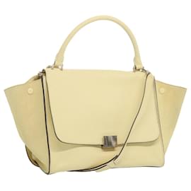Céline-CELINE Trapeze Hand Bag Leather 2way Cream Auth 68572-Cream