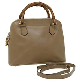 Gucci-GUCCI Bamboo Hand Bag Leather 2way Beige 000 1046 0290 Auth ep3645-Beige