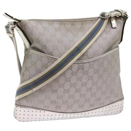Gucci-GUCCI GG implementation Sherry Line Shoulder Bag Silver Gray 145857 auth 68676-Silvery,Grey