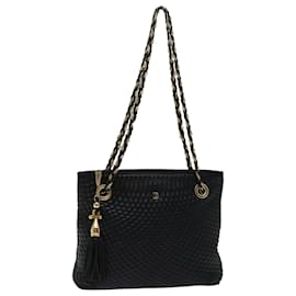 Bally-BALLY Quilted Chain Shoulder Bag Leather Black Auth ac2821-Black