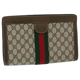 Gucci-GUCCI GG Canvas Web Sherry Line Clutch Bag PVC Beige Green Red Auth yk11340-Red,Beige,Green