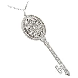 Tiffany & Co-Platinum Diamond Pedal Key Necklace-Silvery