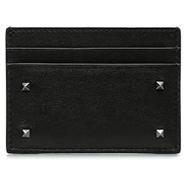 Valentino-Rockstud Leather Card Holder-Black