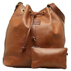 Burberry-Leather Bucket Bag-Brown
