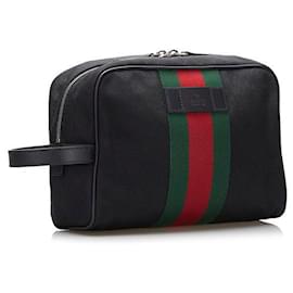 Gucci-Bolso clutch con tribanda de lona técnica-Negro