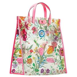 Gucci-Vinyl Floral Print Tote Bag-Pink