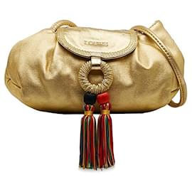 Loewe-Leather Fringe Crossbody Bag-Golden