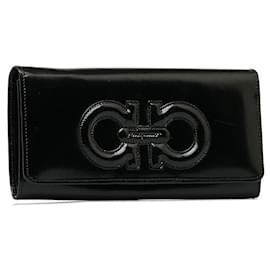 Salvatore Ferragamo-Gancini Leather Long Wallet-Black