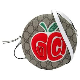 Gucci-Runde Umhängetasche „Ophidia“ aus GG Supreme mit Apple-Print-Braun