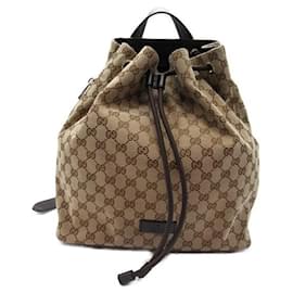 Gucci-GG Canvas Drawstring Backpack-Brown