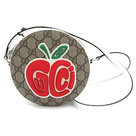 Gucci-Runde Umhängetasche „Ophidia“ aus GG Supreme mit Apple-Print-Braun