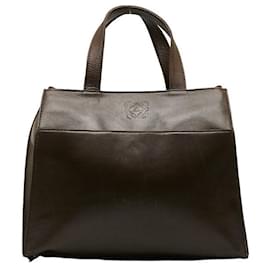 Loewe-Leather Anagram Handbag-Brown