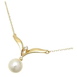 Mikimoto-18K Pearl Diamond Necklace-White