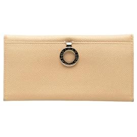 Bulgari-Leather Clip Flap Wallet-Brown