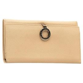 Bulgari-Leather Clip Flap Wallet-Brown