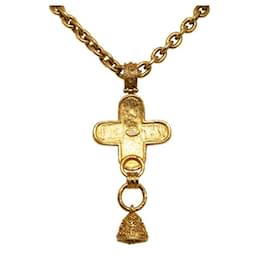 Chanel-Collar de cadena con campana cruzada CC-Dorado