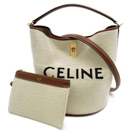 Céline-Canvas Bucket Bag-White