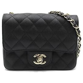 Chanel-Mini sac à rabat carré classique caviar-Noir