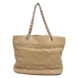 Chanel-Quilted Leather Chain Tote-Brown