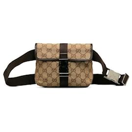 Gucci-GG Canvas Buckle Belt Bag-Brown