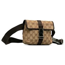 Gucci-GG Canvas Buckle Belt Bag-Brown